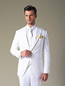 Nowy styl Peak Lapel One Button White High Quality Groom Smokingi Garnitur Męskie Garnitury (Kurtka + Spodnie + Kamizelka + Kamizelka)