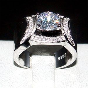 Fine Jewelry 100% Silod 925 Sterling Silver Ring Round Cut 1.2ct Diamond Gemstone Pierścionki Zaręczyny Zespoły Ślubne Pierścień Dla Mężczyzn Chłopcy Prezent