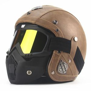 TKOSM Adult Leather Helmets 3 4 Motorcycle Helmet High Quality Chopper Bike Helmet Open Face Vintage Motorcycle Helmet Motocros277e