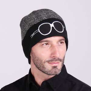 Autunno Inverno Berretti unisex con occhiali ricamati Tendenza Uomo Donna Berretto lavorato a maglia con teschio Morbido Mantieni caldo Manicotto Berretto Gorro Cappellini da sci