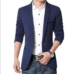 Partihandel-2020 Mens Koreanska Slim Fit Casual Cotton Blazer Suitjacka Svart Blå Beige Plus Storlek Manliga Blazers Mens Coat Wedding