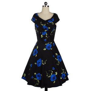 Kvinnor Elegant 50s 60s Vintage Rose Retro Rockabilly Floral Sexig Party Cocktail Skater Wiggle Flare Swing Dress