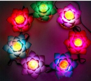 7 st med strömförsörjning kan ändra batteriet Buddhas ljusblomma Fancy Colorful Changing LED Lotus Flower Romantic Wedding