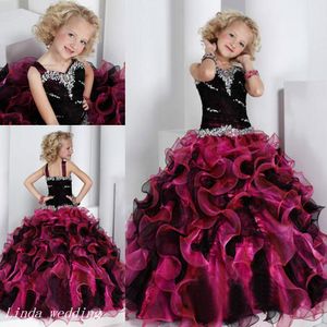 黒とピンクの女の子のページェントのドレス王女のボールガウンパーティーカップケーキプロムのドレス小さな子供のためのかわいいドレス