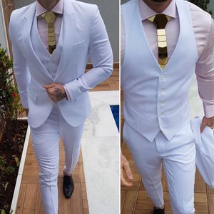 Прохладный Свадебные Мужские Костюмы Белый На Заказ 3 Шт. Мода Жених Одежда Формальные Смокинг Высокого Качества