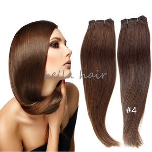 Brasilianska mänskliga håret indiska malaysiska peruanska rakt hårväft Hårtillägg Svart mörkbrun 4st / mycket gratis frakt