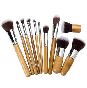 11PCS Professional Makeup Brushes Pen Set Eyeshadow Foundation Concealer Blandning Borst Trähandtag Kosmetiska Verktyg Partihandel