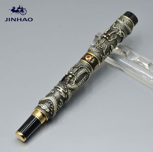 Lüks JINHAO Nadir Altın / gümüş / gri ssangyong kabartı Rulo tükenmez kalem kırtasiye okul ofis malzemeleri ile marka yazma hediye kalem
