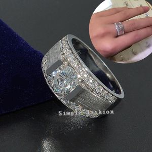 Vecalon Luxury Fashion Smycken vigselring för män 2ct Cz diamant 925 Sterling Silver manlig förlovningsfingerring