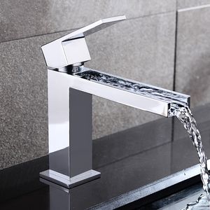 Free shipping basin waterfall faucet Brass Made Chrome surface one handle Deck Mounted Waterfall tap. bath Basin sink copper mixer BF656