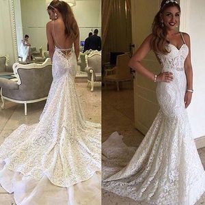Mermaid Wedding Dresses Spaghetti Sleeveless African Sexy Wedding Gowns With Lace Applique Back Zipper Long Train Custom Made Bridal Dress