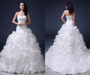 Luxury Mermaid Bröllopsklänningar Sweetheart Strapless Ruffles Organza Court Train Tiered Lace-Up Bridal Gown Vestido de Novia