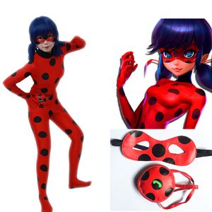 El Cuento De Navidad al por mayor-Ladybug Big Girl Ropa Listo Disfraces de Dibujos Animados Viste Halloween Cosplay Niños Peluca Escenario Papel Bolsillos Máscara de ojos
