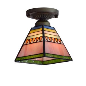 Tiffany Pyramid Corridor Ceiling Light Colorful Glass Bedroom Chandelier Lamp Balcony Hallway Porch Fixtures