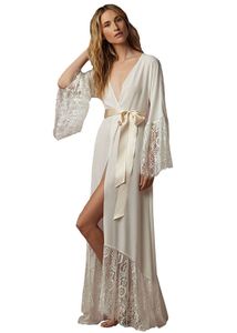 Varm försäljning badrockar illusion mörk elfenben chiffong sovkläder med spets applique satin sash bröllop brud sxey bröllop nightgown
