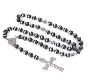 Nuovo arrivo stile popolare collana del rosario in silicone nero argento acciaio inossidabile 316L perline religiose catena crocifisso croce