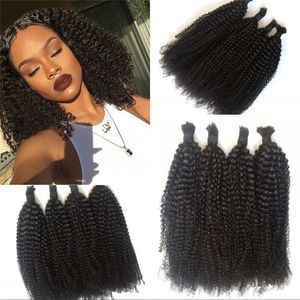 Indisches Afro-Haar, verworren, lockig, ohne Befestigung, 4 Bündel, Echthaar, Bulk für schwarze Frauen, FDSHINE