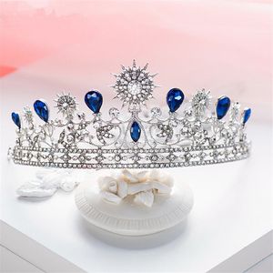 Royal Wedding Bridal Blue Crown Star Tiara Crystal Rhinestone Headband Princess Silver Hairband Bling Crowns Tiaras Hair Accessories Jewelry Queen Headdress