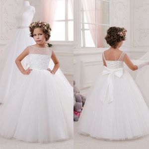 Scoop simples laço frisado frisado net baby menina festa de aniversário princesa vestido crianças menina vestidos de festa flor