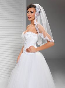 New Hot Fashion Real Image Lace Applique Edge 1T With Comb White ivory Elbow Length Wedding Veil Bridal Veils 104