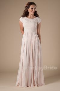 New Designer Blushing Pink Long Modest Bridesmaid Dresses With Sleeves Lace Chiffon A-line Floor Length Wedding Party Dresses