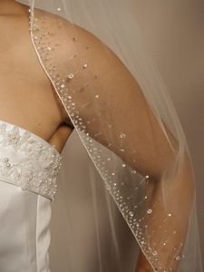 Meidingqianna ny bästsäljande lyxig riktig bild Bridal slöjor Ett lager Elbow längd slöja med kristall rhinestones tulle bröllop slöjor