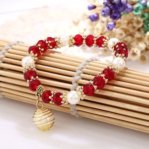 Moda Corea Fili Stile Bracciale Cristallo Simulato Perla Perline Braccialetti Lady Charm Bangles Pulseras Mujer Gioielli per le donne Regalo di Natale