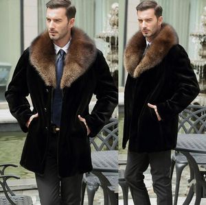 Fall-Black Warm Casual Short Faux Mink Kanin Fur Coat Mens Läder Jacka Män Coats Villus Vinter Lös termisk Ytterkläder Fur Collar