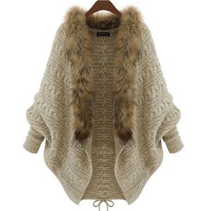 Wholesale-Plus size 2016 Autumn Winter Women Long Sweaters open stitch solid Loose Warm Knitted Cardigans Casual Knitted Sweater for women