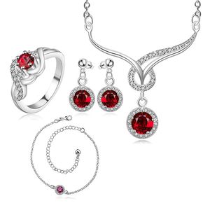 مجموعات شحن مجاني 925 Sterling Silver Insets Family Lucky of Four Red Jewelry Sets DFMSS784A Factory Direct Sale Wedding New 9