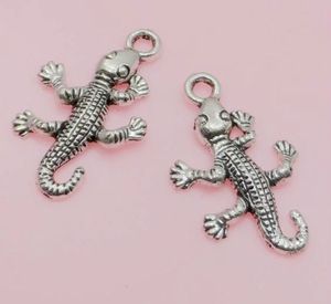 Navio livre 200 Pcs Tibetano Prata Gecko Encantos Pingente Para Fazer Jóias 26x15mm