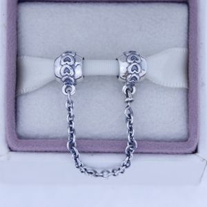 Kärlekshjärtan 925 Sterling Silver Clip Core Lock Säkerhet Charm Pärlor med kedja, DIY Smycken Kompatibel med Pandora Armband Mode 1PC / Lot