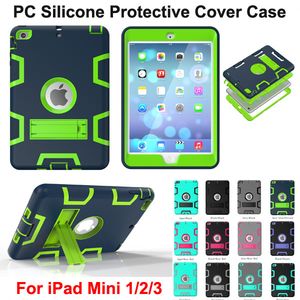 Casos de Protetor À Prova de Choque DHL LIVRE 3 em 1 Robô Defensor Robô Híbrido PC + Silício Kickstand Suporte Tampa Traseira Caso Para iPad Mini 2 mini3