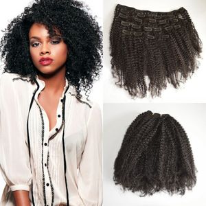 Mongoliskt mänskligt hår 4A, 4B, 4C Afro Kinky Curly Clip i mänskliga hårförlängningar 8-24 tum naturlig svart G-Easy