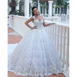 Full Lace Ball Gown Square Wedding Dresses Sleeveless Applique Tulle Bridal Ball Gown Elie Saab Plus Size Wedding Dress