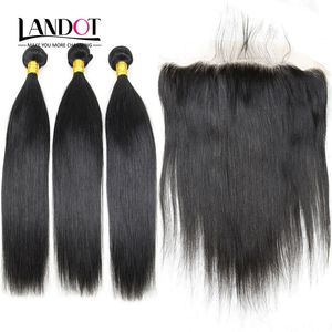 Lace Frontal Closures With 3 Bundles Brazilian Peruvian Indian Malaysian Cambodian Mongolian Straight Virgin Remy Human Hair Weaves Closure