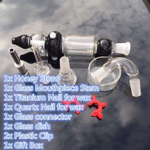 Hookahs Nectar 2.0 Kit Collector with GR2 Titanium Nail Curved Connector Hookahs Dish Plastic Clip for Nector Glass Bongs