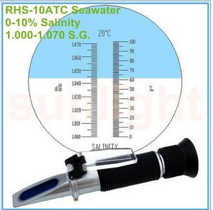 RHS-10ATC 0-0-100 0-10 % 1.000-1.070 sg Meerwassersalz-Refraktometer mit spezifischem Gewicht und Hartschalenkoffer für den Salzgehalt von Meerwasser-Aquakulturnahrungsmitteln