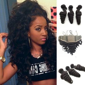 Unprocessed Brazilian Hair With Closure Human Hair Bundles With Lace Frontal Loose Wave Human Hair Weave With Lace Frontal