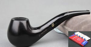 Wholesale-Traditional Handmade Nature Ebony Wood Black Tobacco Smoking Pipe Round Wooden Pipe & Pouch & Stand & 10X 9mm Pipe