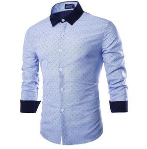 Hurtownia Mężczyźni Koszula 2016 Moda Marka Męska Koszula Dot Męska koszula z długim rękawem Camisa Masculina Casual Slim Chemise Homme