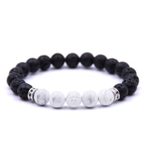 Gold Silver Black Plated Natural Lava Stone Strands Charm Bracelets Healing Balance Yoga Beaded Women Men Jewelry