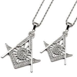 Couple masonic pendant jewelry freemason AG emblem symbol pendant hip hot punk rock pendants necklace with shining crystals cz stones
