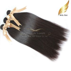 100% peruanskt mänskligt hår vävdes 3st / mycket raka hårförlängningar Virgin hårbundar dubbel väft naturlig färg bellahair