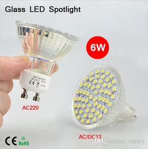 6W LED Spotlights Glass Body Light Bulbs 60 LEDs GU10 MR16 E27 B22 LED lamp Bulbs Heat-Resistant 3528SMD For Indoor lighting