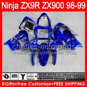 8GIFTS nadwozie do połysku Blue Kawasaki ZX9R 98 99 ZX 900 Ciało 38NO18 ZX 9R 98-99 9 R ZX900 ZX-9R 1998 1999 900cc Niebieski Czarne Owalnia