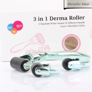 3 in 1 Microneedle Derma Roller Titanium Kit with 3 Separate Roller Heads - 1200c in 1.5mm for Body or Facial Micro Needling