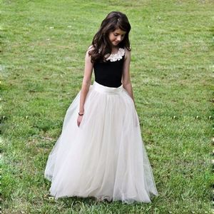 2016 Popular Barato, mas Elegante Flor Menina Vestidos Crianças Longo Tule Tutu Saia Tripulação Sem Mangas Até O Chão Flor Vestido Da Menina