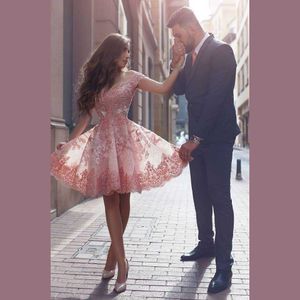 Krótki 2016 Prom Dresses Off Ramię z Koronką Aplikacja Suknie Wieczorowe Wstecz Zipper Kolana Długość Custom Made Vestidos de Noiva Tanie Sweety