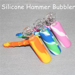 5pcs Newest percolator Silicone water bong smoking pipes hammer oil rig bongs silicone oil bubbler bong glass bubbler pipes free DHL